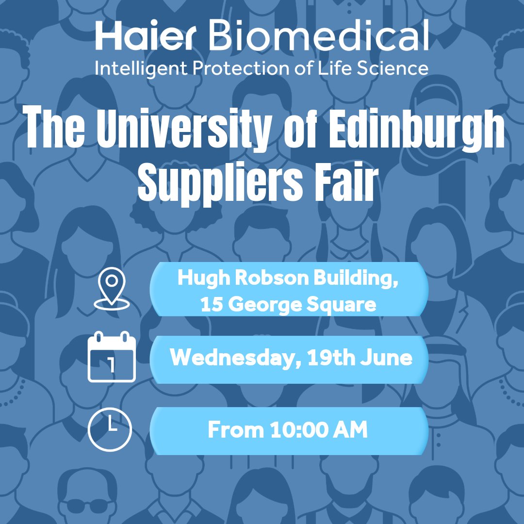 🏴 Haier Biomedical UK is excited to be exhibiting at the upcoming Suppliers Fair hosted by the University of Edinburgh! 

📅 Wednesday, 19th June
🕙 From 10:00 AM
📍 Hugh Robson Building, 15 George Square

Come and explore our latest lab solutions and chat with our team!😀