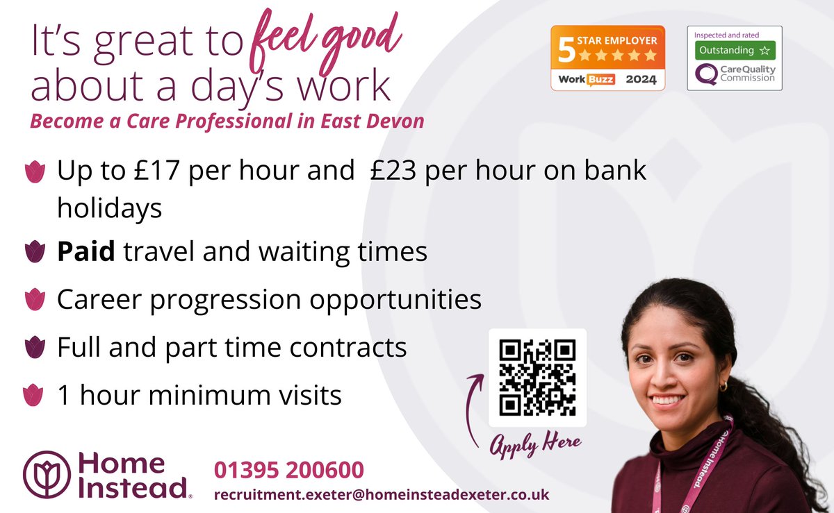 Are you passionate about making a difference in the care sector? Home Instead Exeter &amp; East Devon are looking for dedicated Care Professionals! 💜 Meet them at The UK Careers Fair in Exeter at the Mercure Rougemont Hotel to explore rewarding career opportunities. With competitive