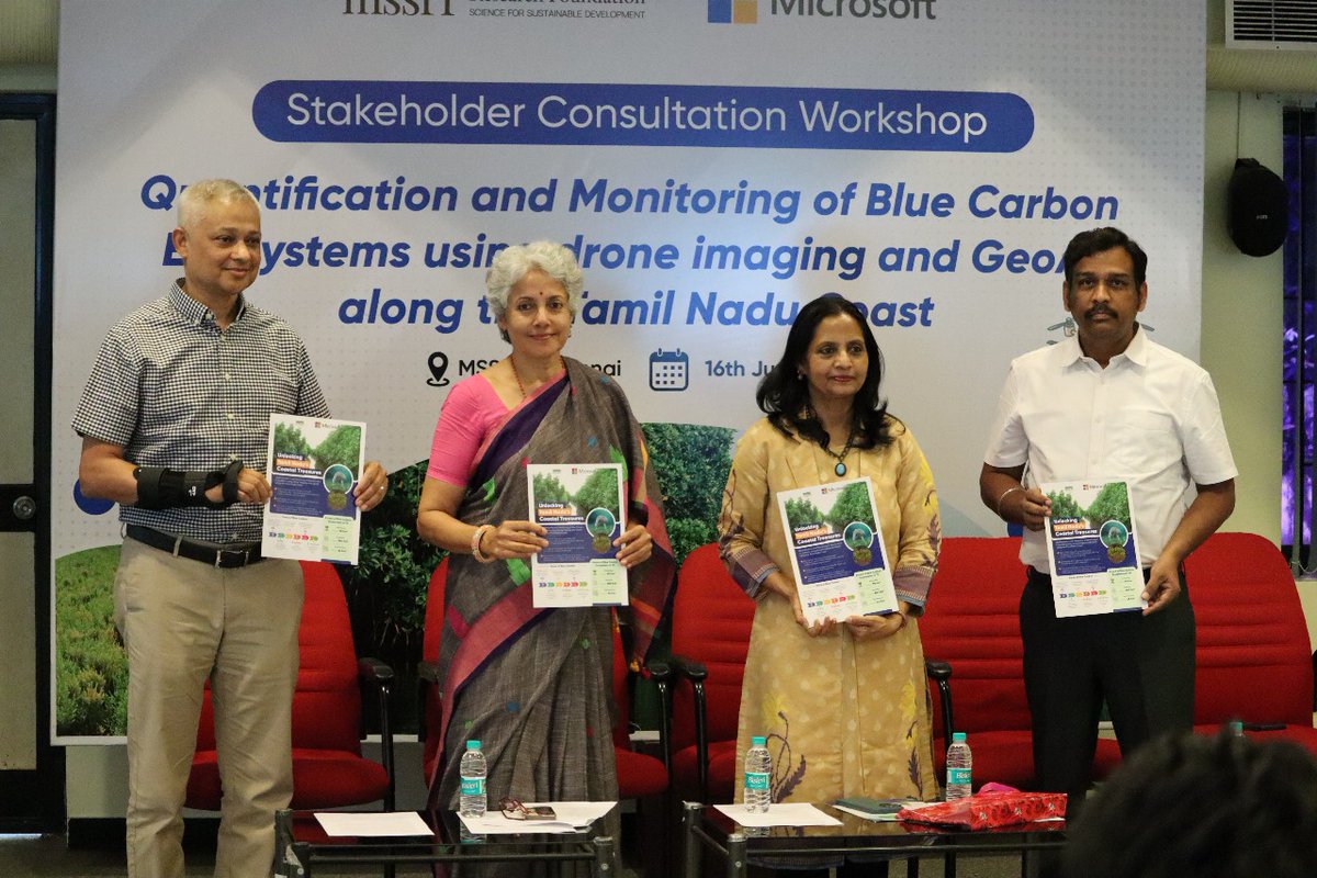 India's coastal ecosystems, such as #mangroves, are rich blue carbon sinks – but their potential to safeguard our planet is often overlooked. 
➡️ Today, as part of MSSRF’s project with @microsoft, we hosted a consultation for accurate blue carbon assessments in Tamil Nadu.