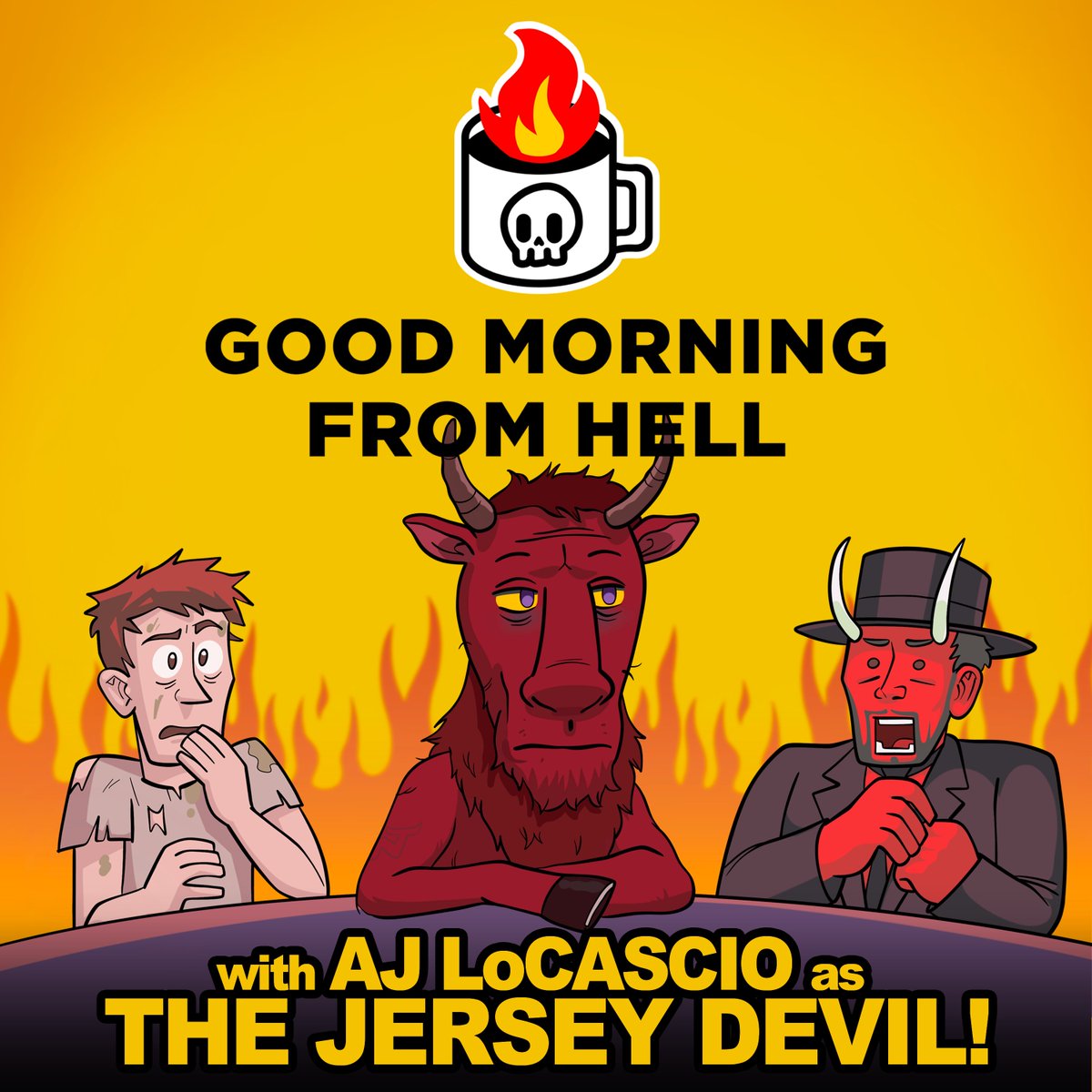 Good Morning From Hell (@morningfromhell) on Twitter photo Clayton interviews New Jersey's infamous cryptid and hockey team mascot, The Jersey Devil, to see if he'd be a suitable babysitter for Chris.
Featuring famous voice actor, AJ LoCascio! 
Episode available everywhere you listen to podcasts! Clayton interviews New Jersey's infamous cryptid and hockey team mascot, The Jersey Devil, to see if he'd be a suitable babysitter for Chris.
Featuring famous voice actor, AJ LoCascio! 
Episode available everywhere you listen to podcasts!