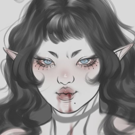a scribble of a vampire oc, her name is Carmilla :> , I wanted to make a very juicy vampire oc using the gray tone for the skin, I really liked it x3