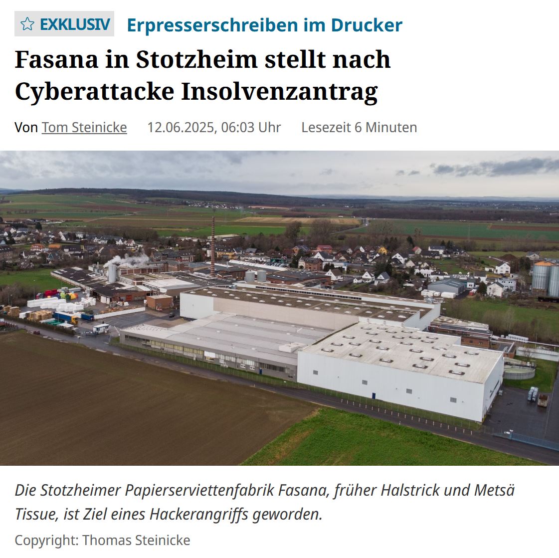 Als Beleg für die zunehmend prekäre Situation mittelständischer #Cybersicherheit braucht es keiner abstrakten Statistiken mehr, denn die erfolgreichen #Cyberangriffe mit Folgen für die Solvenz von #KMU sind in den letzten Monaten sichtbar angestiegen:
ksta.de/region/euskirc…