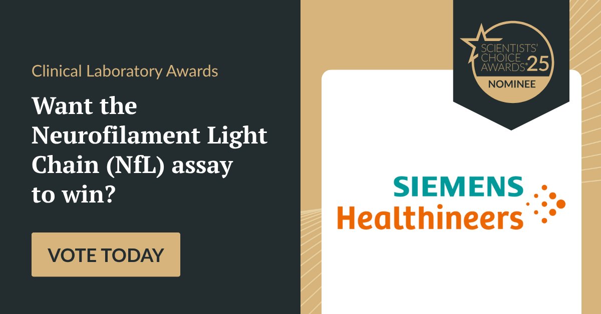 The Neurofilament Light Chain (NfL) assay by <a href="/SiemensHealth/">Siemens Healthineers</a> has been nominated for a Scientists' Choice Award. Share your opinion on whether it should win. Vote today: eu1.hubs.ly/H0kPZfk0  

#ScientistsChoiceAwards #ScienceCommunication #ClinicalDiagnostics