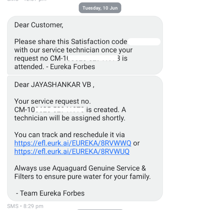 jayashankarvb's tweet photo. @EurekaForbes Been a week since I raised a service ticket for my water purifier - no call, no visit. Contacted the number in your app, was told the ticket was wrongly assigned. Sent multiple emails, only getting “escalated to service partner” replies. Please resolve this. https://t.co/AIMXTLKonP