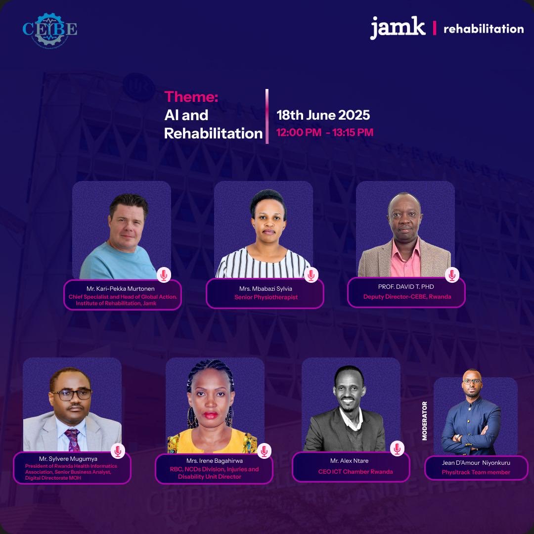 Ngamba (@jdamascene) on Twitter photo Panel Discussion: AI and rehabilitation - stay tuned! <a href="/rwictchamber/">Rwanda ICT Chamber</a> <a href="/JAMK_fi/">Jamk</a> <a href="/Ugphysiotherapy/">Uganda Association Of Physiotherapy</a> <a href="/Uni_Rwanda/">University of Rwanda</a> <a href="/norrskenEA/">Norrsken East Africa</a> <a href="/HealthTech_org/">HealthTech Hub Africa</a> Panel Discussion: AI and rehabilitation - stay tuned! <a href="/rwictchamber/">Rwanda ICT Chamber</a> <a href="/JAMK_fi/">Jamk</a> <a href="/Ugphysiotherapy/">Uganda Association Of Physiotherapy</a> <a href="/Uni_Rwanda/">University of Rwanda</a> <a href="/norrskenEA/">Norrsken East Africa</a> <a href="/HealthTech_org/">HealthTech Hub Africa</a>