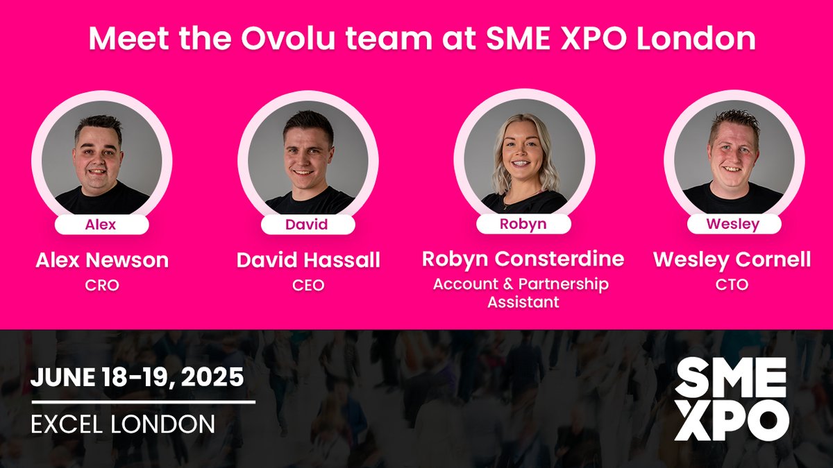 🚨 Only 2 days to go! 🚨

The Ovolu team is excited to be exhibiting at SME XPO this week!

Come find us and say hello—and don’t forget to grab one of our bespoke digital business cards, designed especially for the show! 💼✨

See you there! 👋