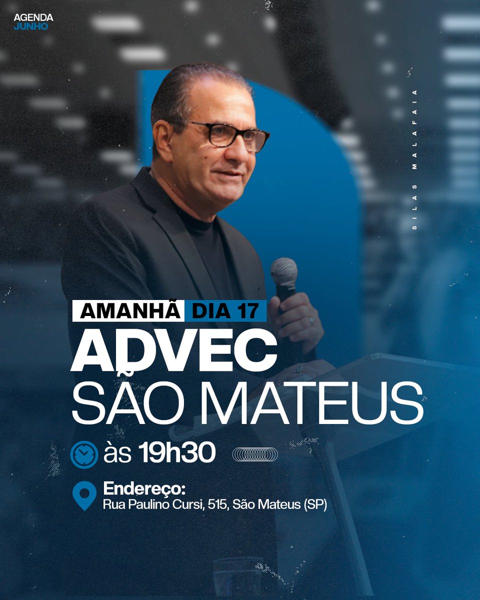 Minha gente, amanhã, dia 17, eu vou ministrar uma palavra de bênção no Culto da Vitória, na ADVEC São Mateus, às 19h30. Compartilhe e não perca!