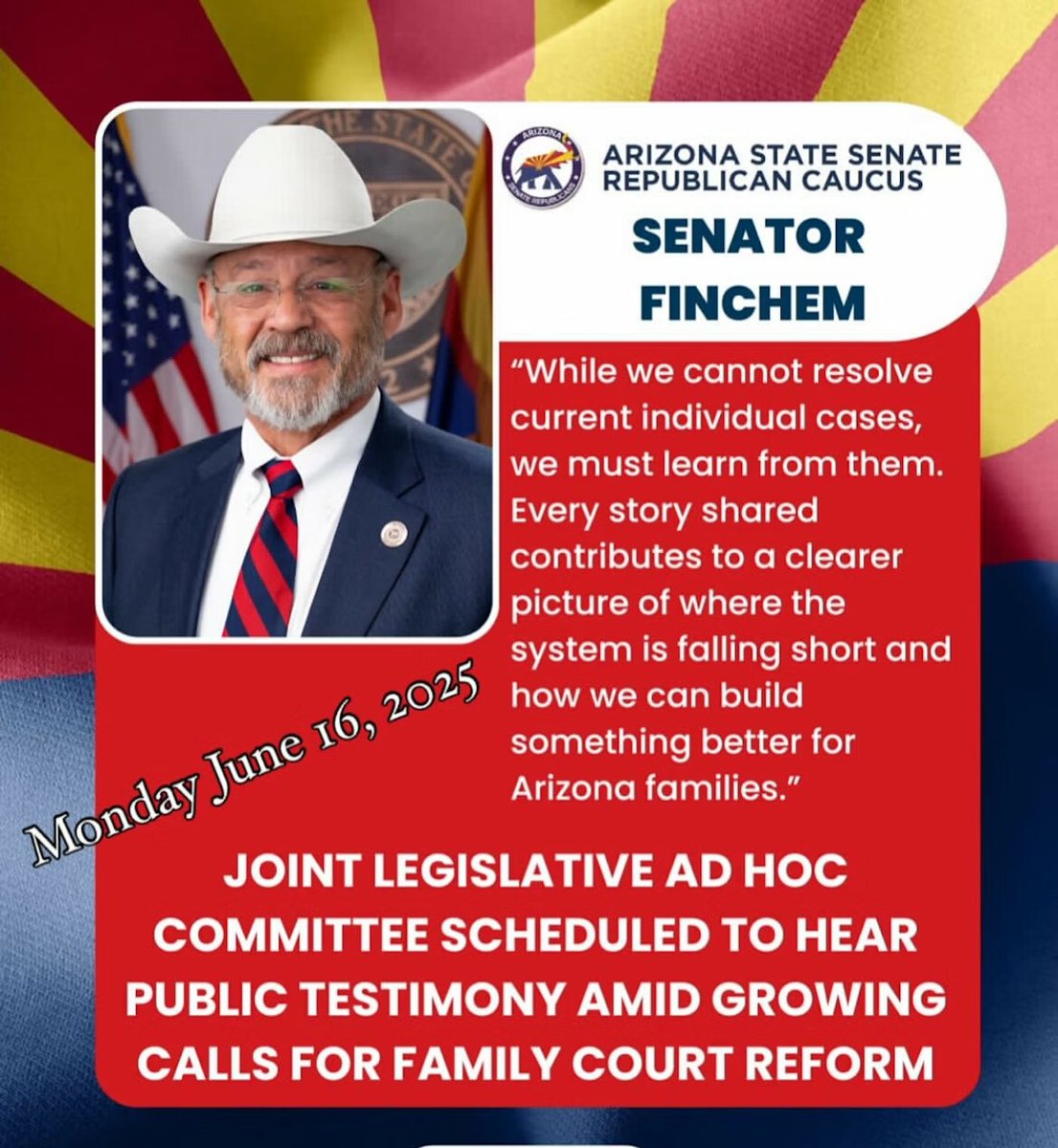 WATCH LIVE MONDAY azleg.gov/videoplayer/

MONDAY 6/16 Arizona will hold its 3rd of 5 ad hoc hearing to address child endangering &amp; unjust family court practices. Be sure to log in and listen, or testify if you can be there in person! Begins at 9am.
tinyurl.com/3krzvxh9