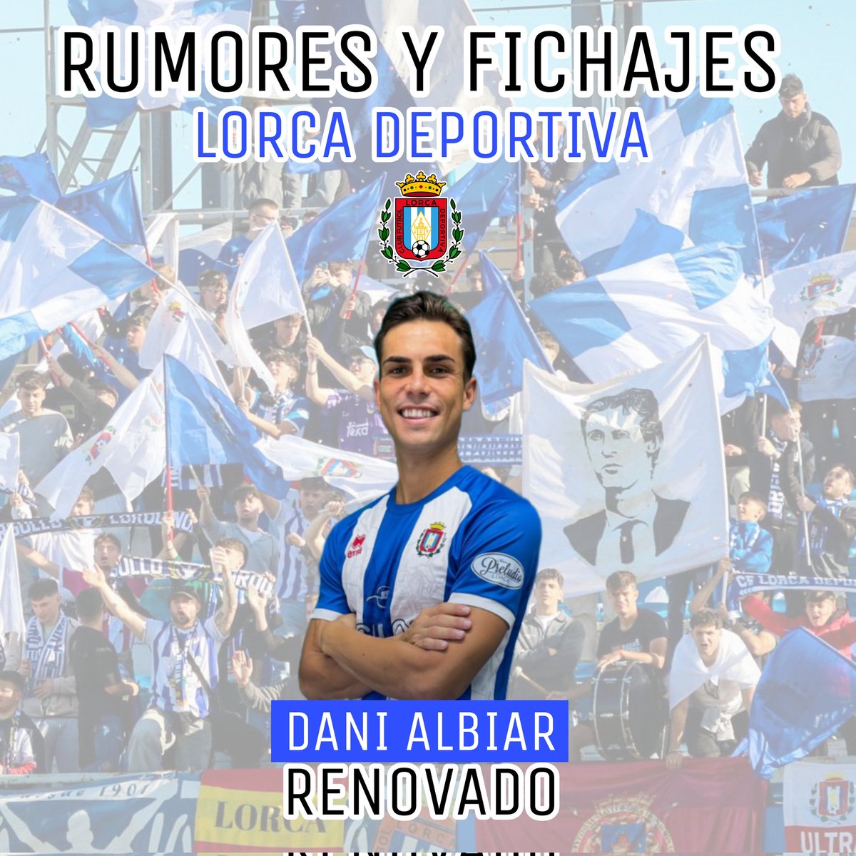 InfoMurcia_'s tweet photo. RUMORES Y FICHAJES | LORCA DEPORTIVA 🔵⚪

👉🏻 El medio centro Dani Albiar renueva otra temporada más con el conjunto lorquino tras conseguir el ascenso.

👉🏻 Sería su segunda temporada en el club tras disputar 30 partidos y repartir 3G y 7A. https://t.co/33KjDXk21p