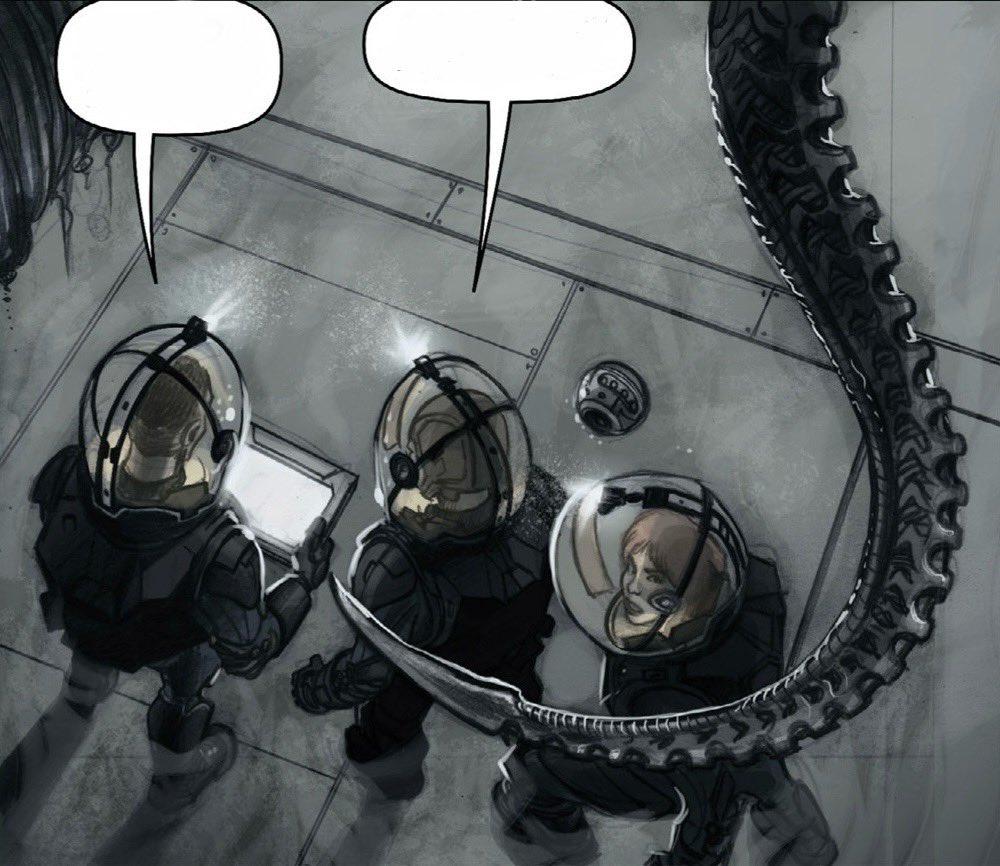 DerelictEntity's tweet photo. ⠀ 
⠀ 
The Xenomorph is stalking [ THE READER ] in the vents until it found an opening, waiting for the right moment … 

While [ THE READER ] was distracted — it drops from the vent &amp; attacks them! 
⠀ 
⠀ https://t.co/w1chR3iyuL