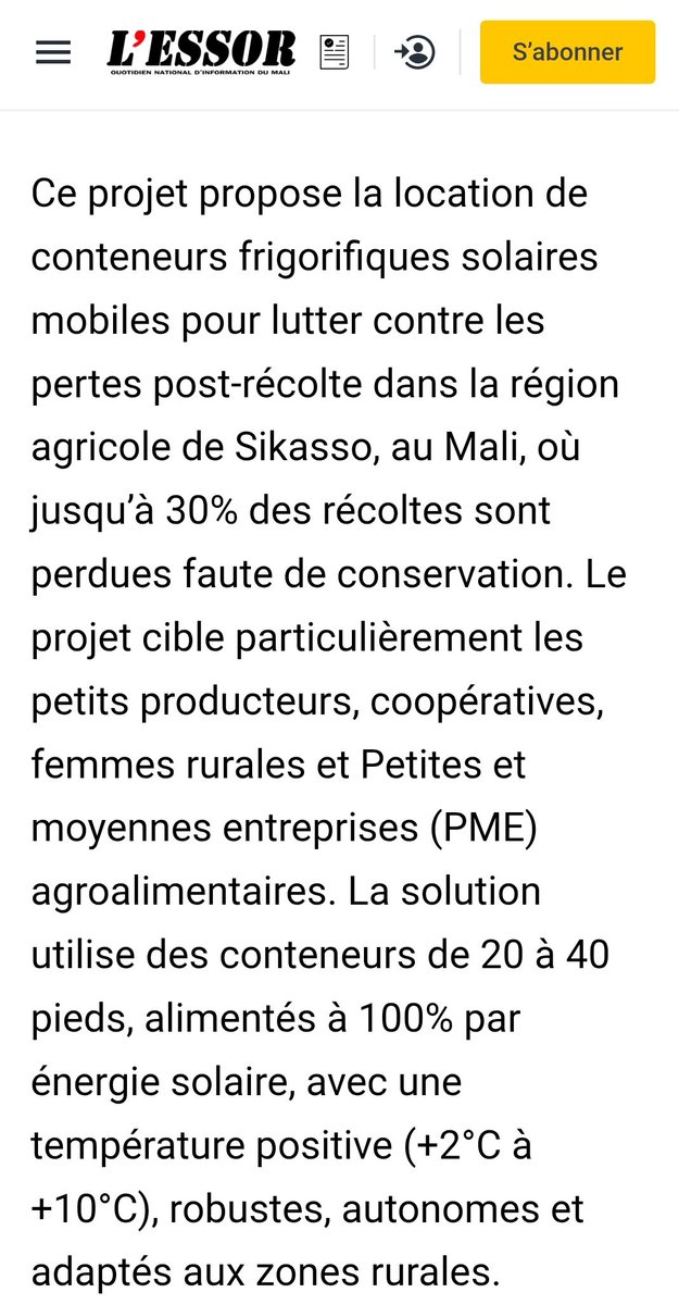 AidonsM's tweet photo. Initiative interessante d'1 startup Malienne #Solarcold pour la conservation 2 la production agricole. Ca fait plaisir 2 voir ce genres 2 nouvelles! @GoitaAssimi @Col_Maiga @ml_agriculture @CommerceMali @MenefpMali @invest_mali https://t.co/PVw6OH7lPP
