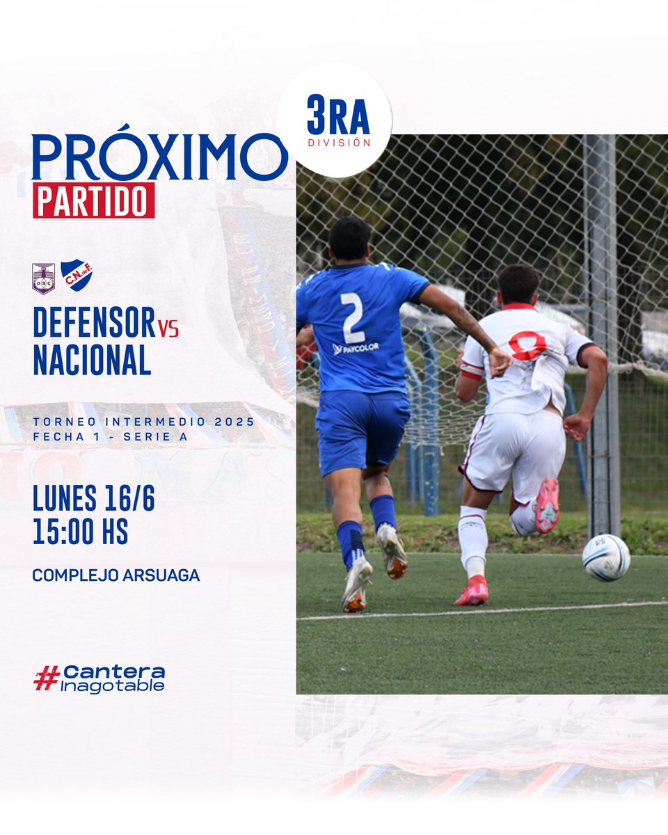 ⚽️ ¡Hoy juega la Tercera División!

🏟️ Complejo Arsuaga
⏰ 15:00 Hs.
🆚 Defensor

#CanteraInagotable
#ElClubGigante 🔵⚪🔴