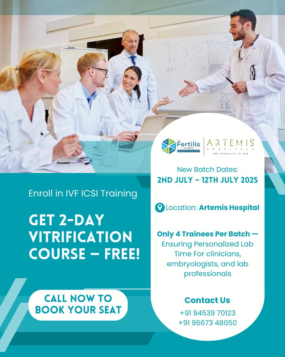 fertilisacademy's tweet image. Combo Deal You Can’t Miss!
Join our IVF ICSI Hands-On Training and get a 2-Day Vitrification Course FREE

📞 Secure your spot: +91 94539 70123 | +91 96673 48050

#thefertilisacademy #ivfcourse #icsi #icsitraining #vitrificationcourse #artemishospital #handsontraining #tfa