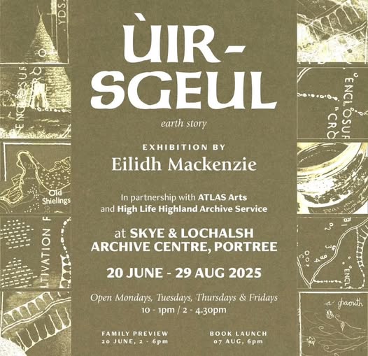 HLHArchives's tweet image. 🥳NEW EXHIBITION! ùir-sgeul | earth story is a new exhibition by artist Eilidh MacKenzie, exploring oral traditions, maps, landscapes, archaeology and written materials related to Skye’s shieling culture – and it can be explored this summer at the Skye and Lochalsh Archive Centre