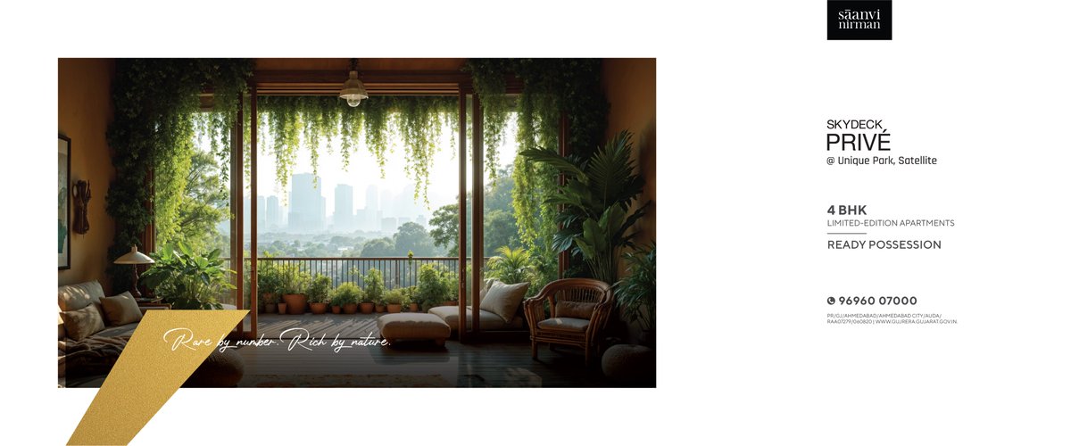 SaanviNirman's tweet image. Not everyone gets a sky deck. And definitely, not everyone gets a Privé. Limited homes. Unlimited envy. YOU ARE INVITED!

#SaanviNirman #SkydeckPrive #4BHK #ReadyPossession #LuxuryLiving #OnlyForTheFew #LimitedEditionLiving #AhmedabadRealEstate