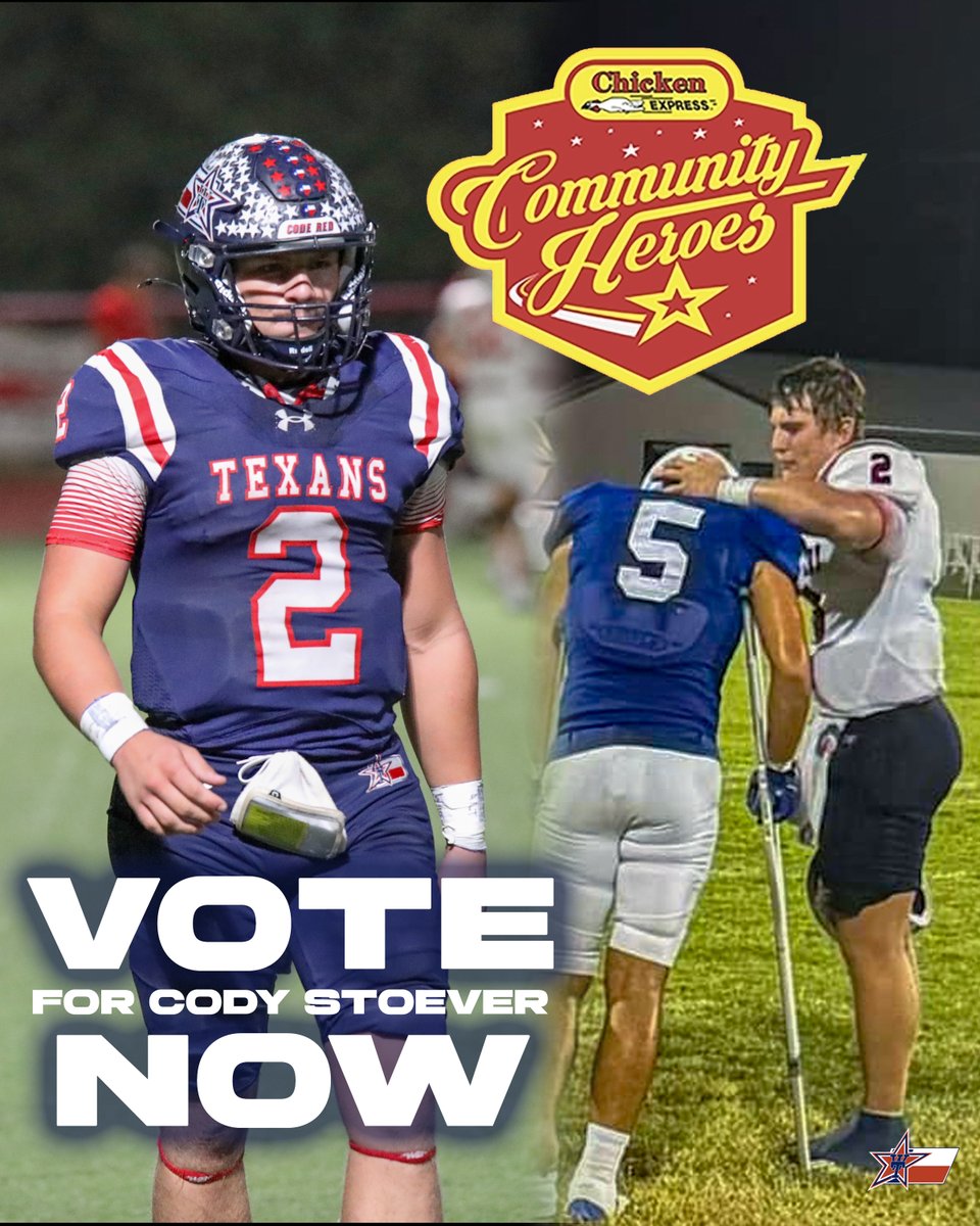 🚨CALLING ALL TEXANS! 🚨
Cody Stoever is one of 9 boys finalists for the Chicken Express Community Hero of the Year Award and the winner is determined by FAN VOTE!

texasfootball.com/chicken-expres…

Unlimited voting runs through June 30th. The winner receives a $1500 scholarship.