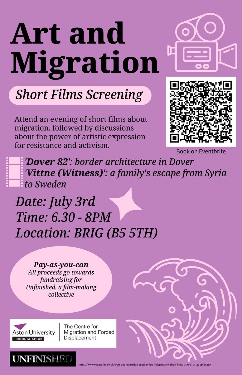 Join us for our next event as we screen two short films, followed by a discussion with the director. 
📍BRIG, Digbeth, Birmingham
🎫Ticket info eventbrite.co.uk/e/art-and-migr…