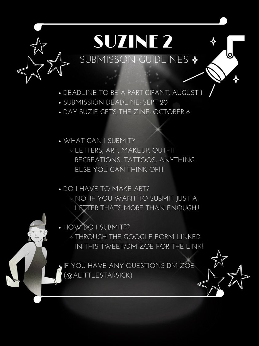 alittlestarsick's tweet image. SUZINE 2 INFO HERE !
bookmark this tweet to save the submission link&if you want to be added to the zine dm me or reply to this tweet by august 1st!
thank you to everyone participating already this is so special to me 🤍
here’s the link for submissions:
shorturl.at/2wER3