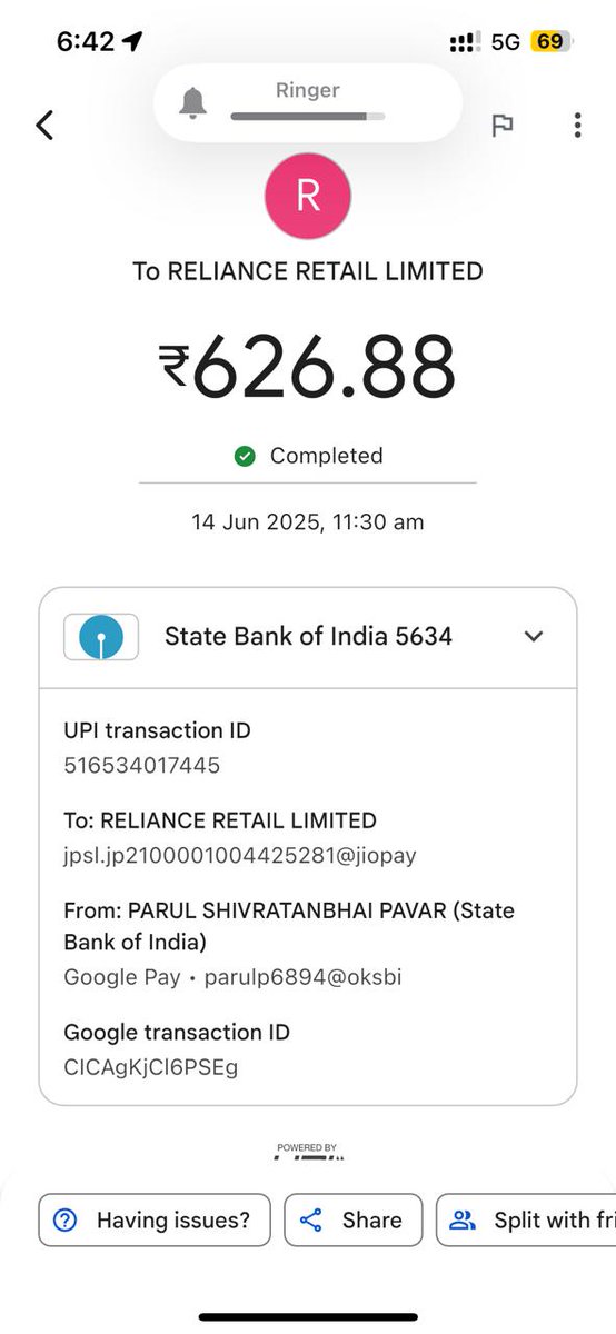 aagam_07's tweet photo. @JioMart_Support Register number is 8140847724
Refer below transaction snapshot! Don't have order id as it's not showing in jiomart app! Please help at the earliest! https://t.co/f9D3jj4WuP