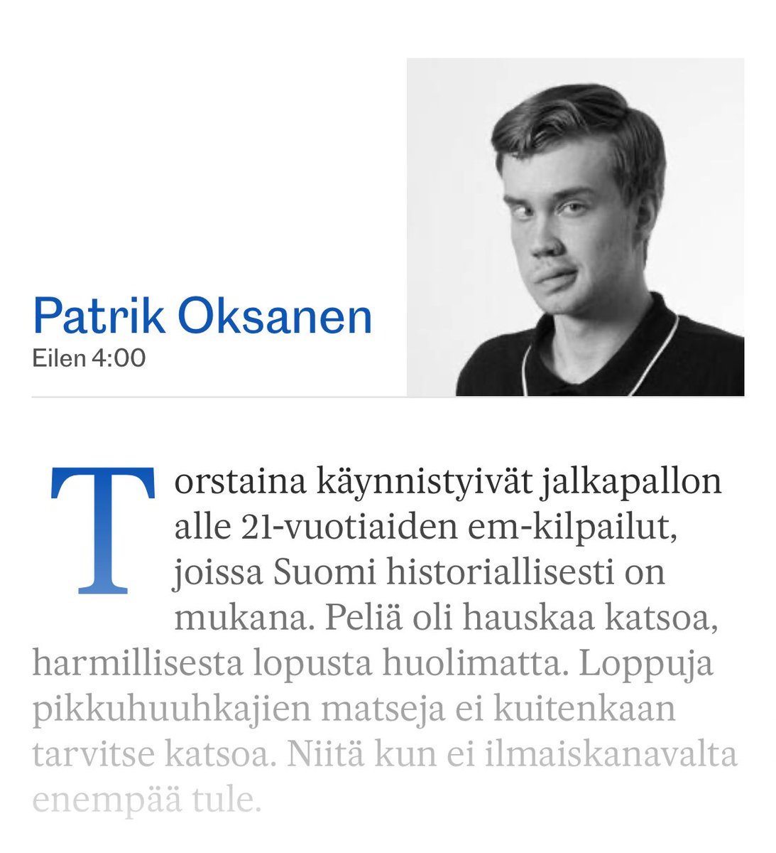 ESPsanteri's tweet photo. ”Vähän” ironista että tällainen kolumni (Hämeen Sanomat) on maksumuurin takana 😅

#u21em https://t.co/E4kVwW7HsW