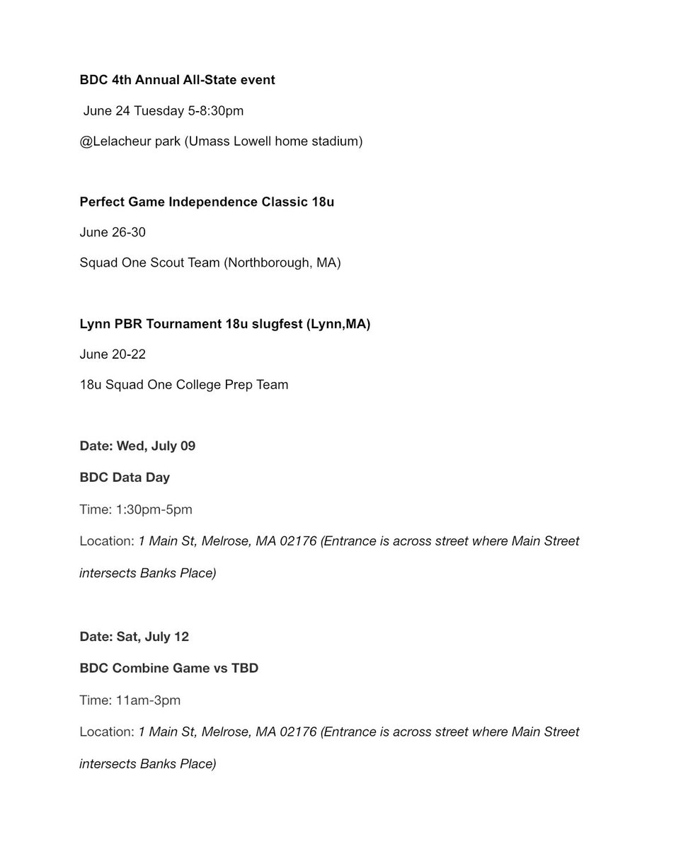 JeremiahR2108's tweet photo. Summer schedule for my upcoming tournaments, showcases, and more! Let’s go!! @Squad1Baseball @BUncommitted @PG_Uncommitted #classof2026 #uncommitted #Baseball https://t.co/AxnmkCSgEV