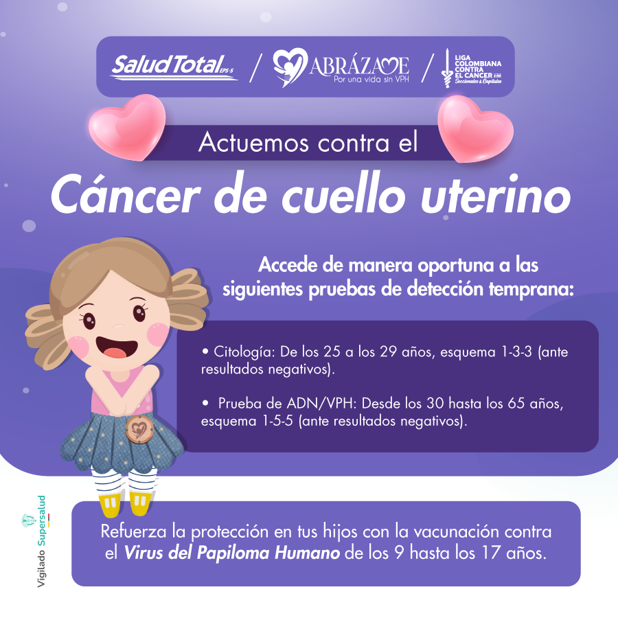 EPSSaludTotal's tweet photo. #JuntosHacemosFrente al cáncer de cuello uterino. Hoy te recordamos la importancia de estas pruebas de detección temprana para identificar a tiempo enfermedades que puedan poner en riesgo tu vida.​ 
Agéndate ya con tu IPS de atención primaria para recibir una valoración integral. https://t.co/z9wqxDKzGl