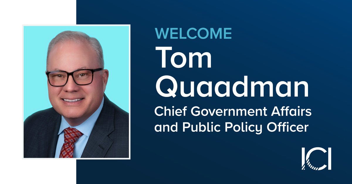 ICI is pleased to announce Tom Quaadman as our new Chief of Government Affairs &amp; Public Policy! Tom will lead ICI’s federal &amp; state gov affairs operation, advocating for policies to help people invest for retirement &amp; their families’ financial security. bit.ly/45UMB4P