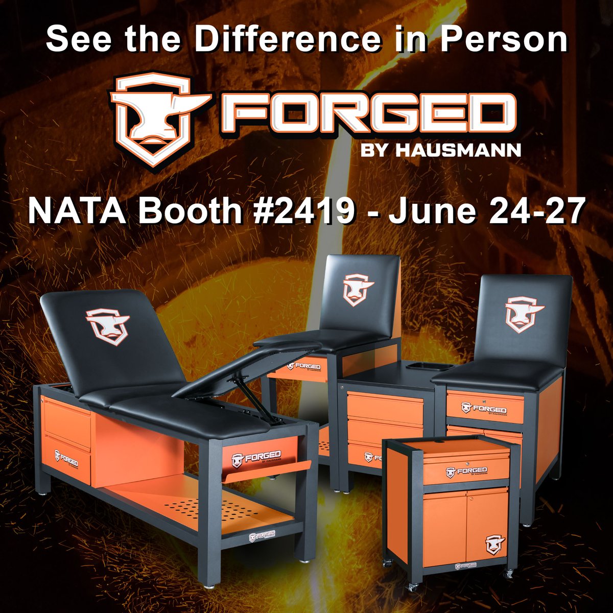 🎉 Headed to #NATA2025 in Florida? 
Stop by Booth 2419 and say hi!
We’re giving away a Forged Treatment Table + Forged Modality Cart to one lucky AT! 💪
Enter now 👉 hausmann.com/win
#NATA2025