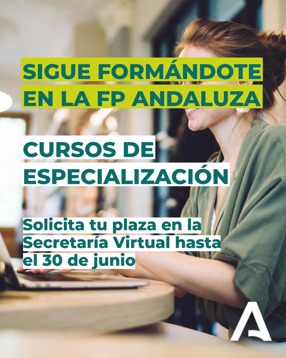 Consejería Desarrollo Educativo y FP (@educaand) on Twitter photo 💡 ¿Tienes una titulación de Técnico o Técnico Superior, o estás próximo a finalizar tus estudios de <a href="/FPAndaluza/">Formación Profesional Andaluza</a> y quieres seguir estudiando?
🏫 Abierto el plazo para solicitar plaza en los Cursos de Especialización. ➡ Hasta el 30 de junio.
lajunta.es/5pksv 💡 ¿Tienes una titulación de Técnico o Técnico Superior, o estás próximo a finalizar tus estudios de <a href="/FPAndaluza/">Formación Profesional Andaluza</a> y quieres seguir estudiando?
🏫 Abierto el plazo para solicitar plaza en los Cursos de Especialización. ➡ Hasta el 30 de junio.
lajunta.es/5pksv