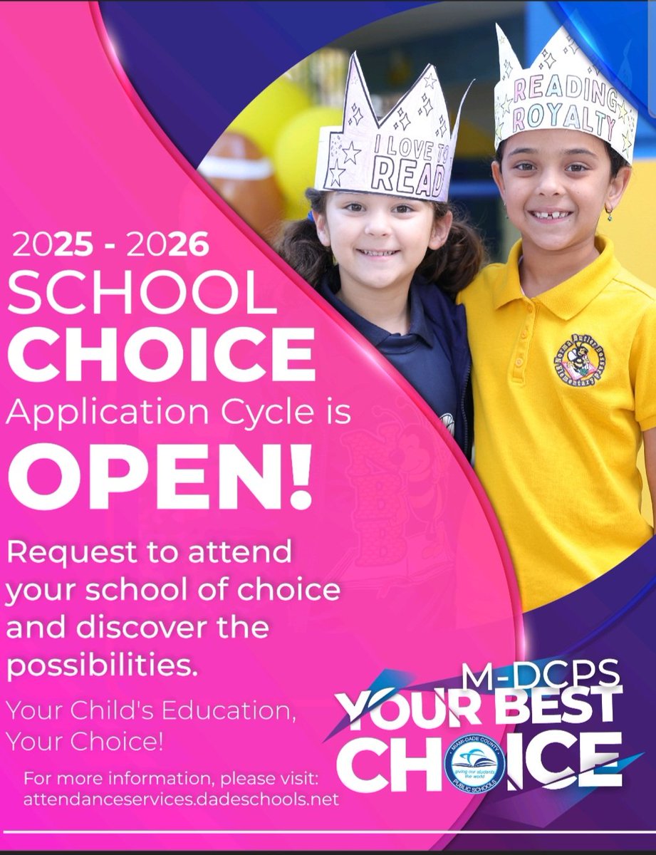 TraceyDCrews's tweet image. Looking for the right fit for your child's education? Now's your chance to explore all the amazing school options M-DCPS has to offer. Choose a school that matches your child's interests, talents, and goals. Don't Wait, Apply Today @MDCPS @SuptDotres @verenanro