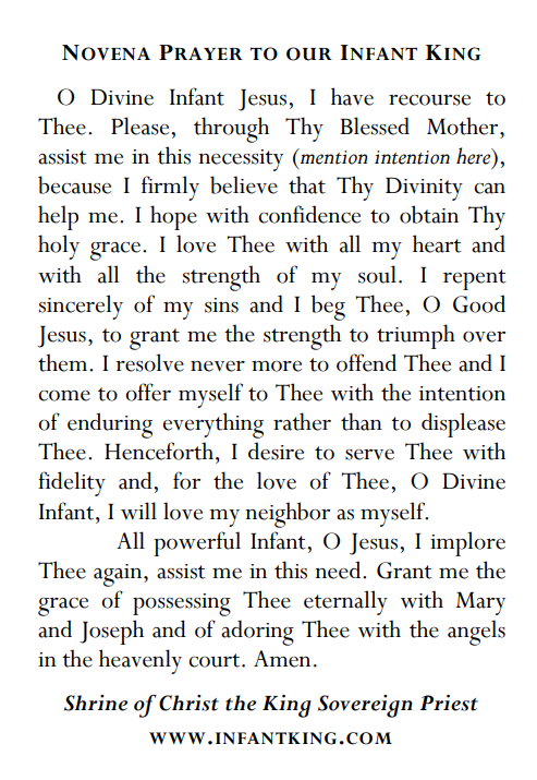 Infant King Novena, June 17 - 25
#UnitedInPrayer

Submit your intentions today and Holy Mass will be offered for petitions on Wednesday, June 25: infantkingoffering.org/infantking/

Meditation for the #MonthOfTheSacredHeart:
When "the Sacred Heart of Jesus" is proposed to our imaginations