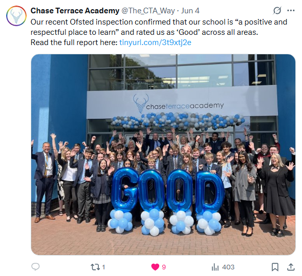 John Taylor MAT (@johntaylormat) on Twitter photo Activities to share from our secondary schools - a visit to Westminster for Yr 12 students <a href="/johntaylorhigh/">John Taylor High</a>, celebrating success for the girls football team <a href="/KingsmeadOnline/">Kingsmead</a>, rewarding great behaviour and attendance <a href="/Pauletonline/">Paulet High School</a> and celebrating Ofsted good news <a href="/The_CTA_Way/">Chase Terrace Academy</a> 👏😀 Activities to share from our secondary schools - a visit to Westminster for Yr 12 students <a href="/johntaylorhigh/">John Taylor High</a>, celebrating success for the girls football team <a href="/KingsmeadOnline/">Kingsmead</a>, rewarding great behaviour and attendance <a href="/Pauletonline/">Paulet High School</a> and celebrating Ofsted good news <a href="/The_CTA_Way/">Chase Terrace Academy</a> 👏😀