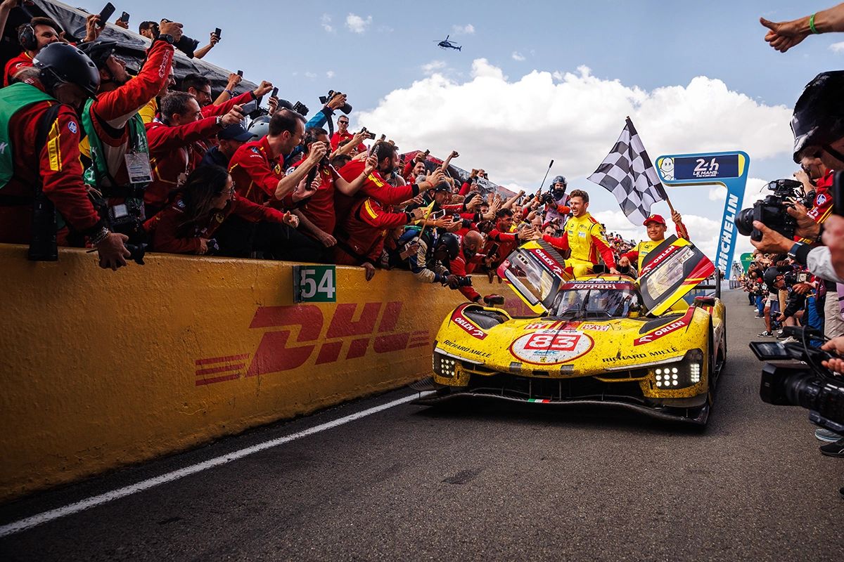 Ferrari has done it again. 🏆🏆🏆

The #83 AF Corse 499P driven by Robert Kubica, Yifei Ye and Phil Hanson sealed an epic third straight overall victory for the Prancing Horse at the 2025 24 Hours of Le Mans - a historic hat-trick that etches the 499P into motorsport legend.