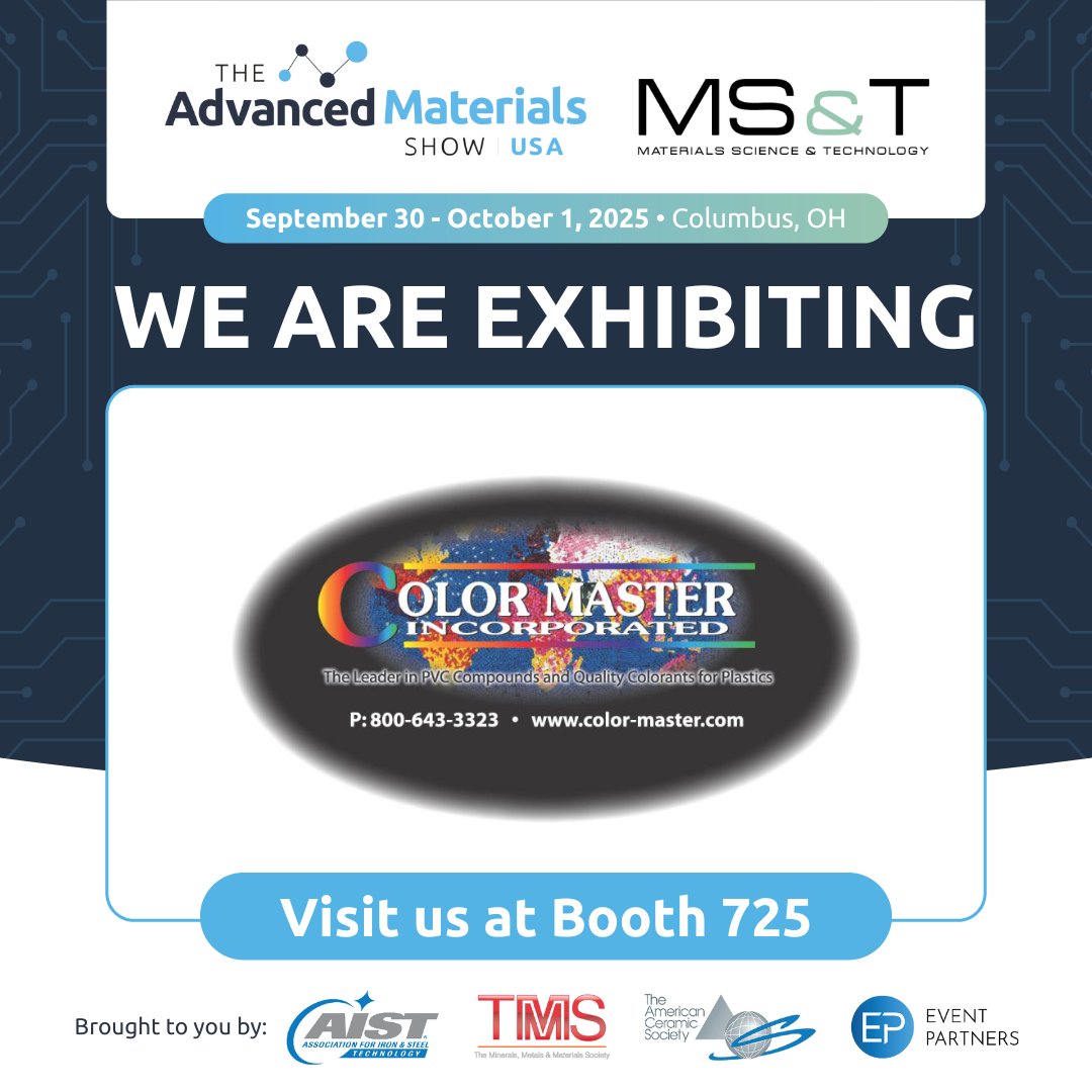 The Advanced Materials Show USA (@materialshowusa) on Twitter photo We are delighted to welcome <a href="/colormaster_inc/">Color Master, Inc</a> as an exhibitor to <a href="/Materialshowusa/">The Advanced Materials Show USA</a>!
๐๏ธ Register for your free expo pass: vist.ly/3n628ws
#AMU25 #TheAdvancedMaterialsShowUSA We are delighted to welcome <a href="/colormaster_inc/">Color Master, Inc</a> as an exhibitor to <a href="/Materialshowusa/">The Advanced Materials Show USA</a>!
๐๏ธ Register for your free expo pass: vist.ly/3n628ws
#AMU25 #TheAdvancedMaterialsShowUSA