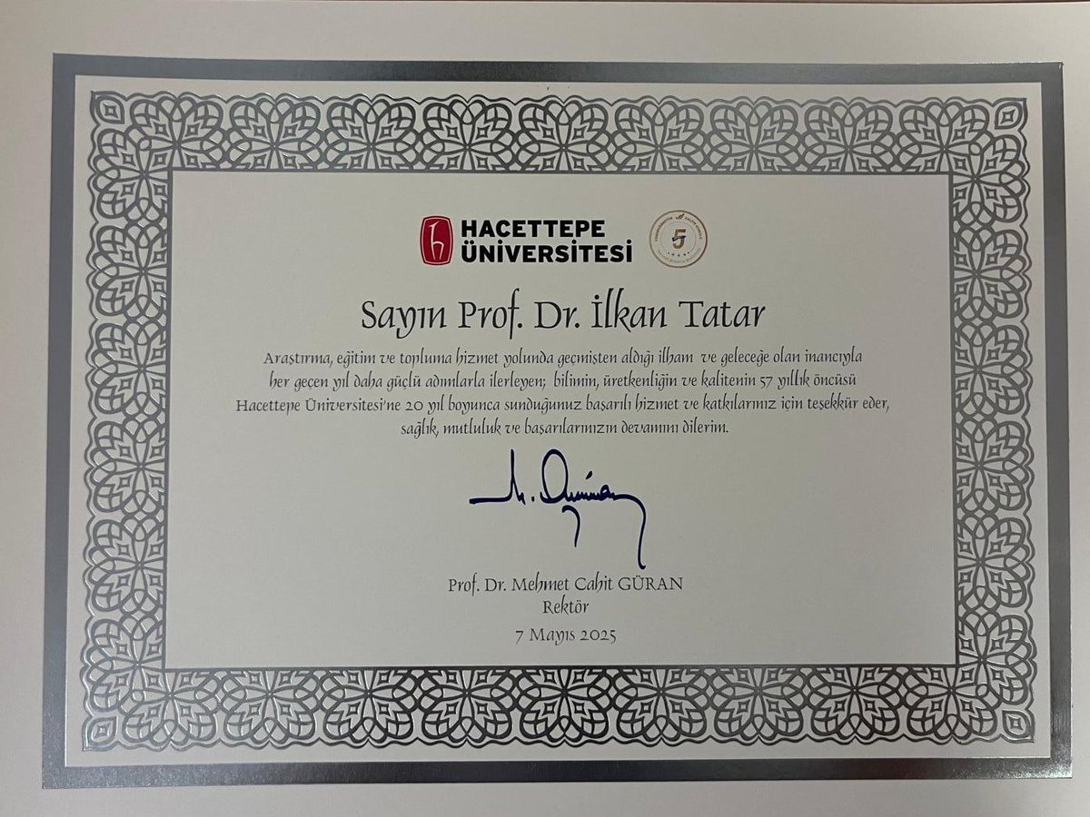 Hacettepemizin 2001’den itibaren 24 yıllık çalışanı, 1992’den beri 33 yıldır öğrencisi olmaktan  gururluyum.Bizlerde  sonsuz emekleri olan hocalarıma minnet ve birlikte büyüdüğümüz çalışma arkadaşlarıma teşekkürlerimi sunuyorum.Hocabeyin dediği  gibi ‘Daha İleriye... En iyiye…’