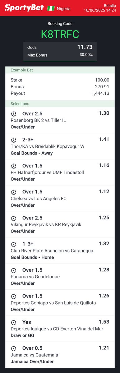 Deborah43192878's tweet image. 11 and 6 Odds....Play....

GoalPredictor 🔥⚽ | #BetSmartToday | #CorrectScoreChallenge

#FootballTips
#SoccerPrediction

#BTTS

#Over25Goals

#SureOdds

#WinningBetSlip

#FreeTipsToday

#DailyBettingTips

#SportyBet