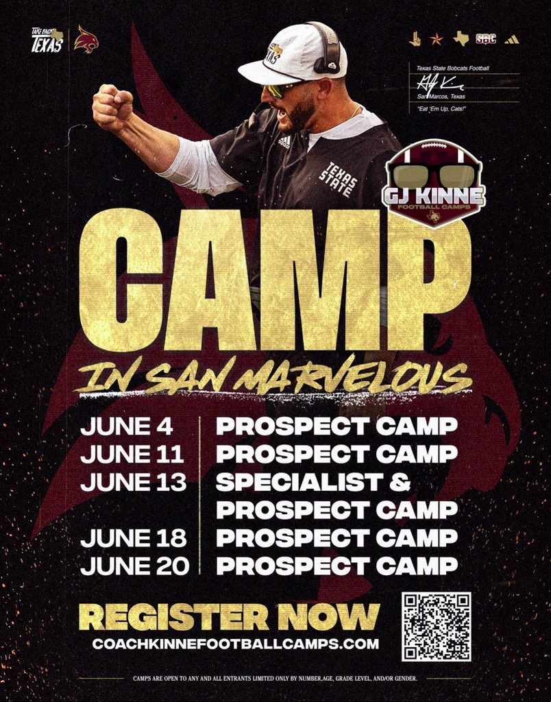 2 more opportunities to come to SAN MARVELOUS and get some work ‼️

coachkinnefootballcamps.com

#TAKEBACKTEXAS