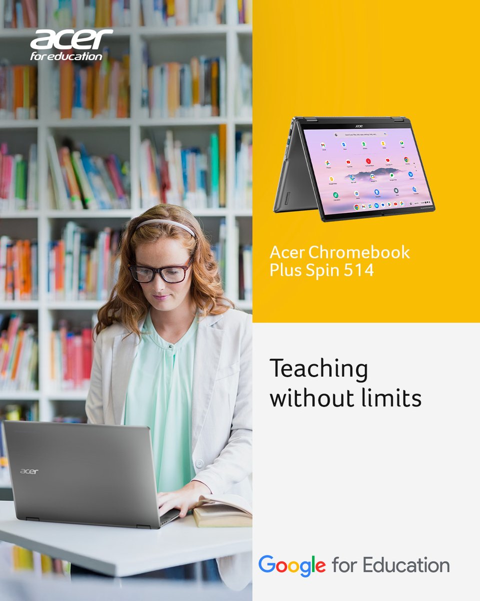 Acer_Education's tweet photo. Designed for creative educators, the convertible #AcerChromebook Plus Spin 514 delivers power, flexibility, and AI-driven efficiency—keeping up with every challenge the school day brings: https://t.co/0CSvBRQ6z0  

#AcerforEducation https://t.co/3zUIHiek7U