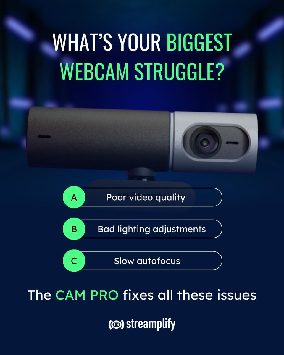 We fixed the top 3 webcam complaints. You’re welcome.😇  

#Streamplify #CAMPRO #Streaming