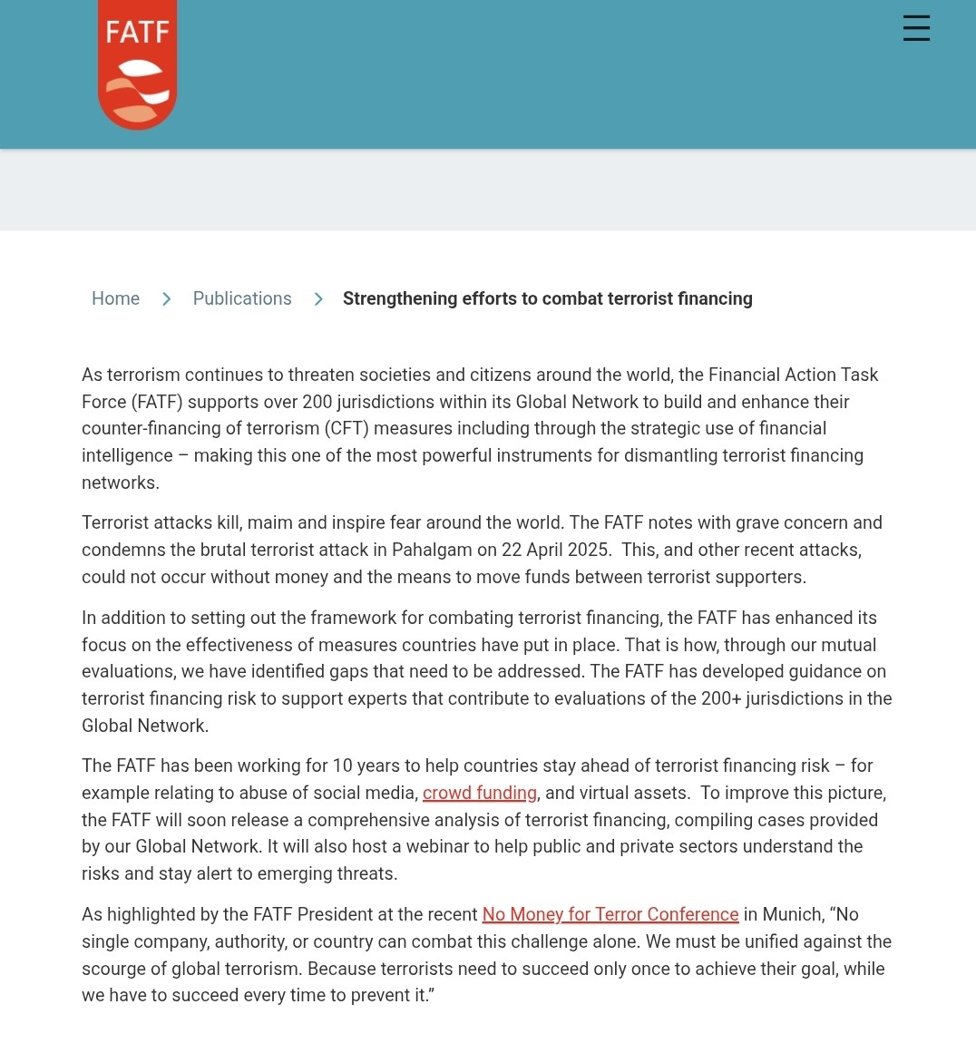 UpendrraRai's tweet photo. In a rare and unusually direct statement, the #FinancialActionTaskForce (FATF) has for the first time #acknowledged and #condemned the brutal terrorist attack in Pahalgam in Jammu and Kashmir on April 22, 2025.
@narendramodi @PMOIndia @AmitShah @AmitShahOffice @MEAIndia @DrSJaishankar
#brutalterroristattack #Pahalgam