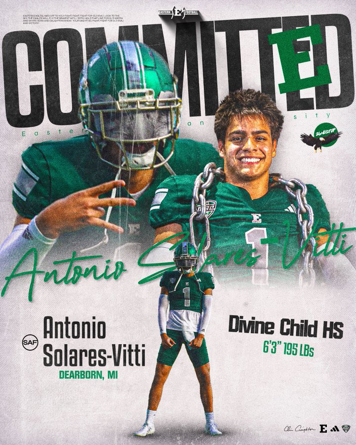 Michigan Prep Frenzy (@michfbfrenzy) on Twitter photo Divine Child 2026 WR/DB Antonio Solares-Vitti has committed to Eastern Michigan
<a href="/vitti_solares/">Antonio Solares-Vitti</a> Divine Child 2026 WR/DB Antonio Solares-Vitti has committed to Eastern Michigan
<a href="/vitti_solares/">Antonio Solares-Vitti</a>