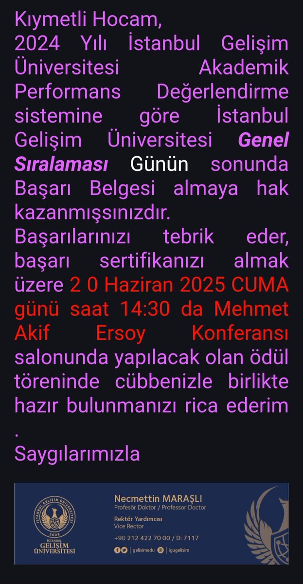 85student's tweet photo. 2024 yılı İstanbul Gelişim Üniversitesi Akademik Performans Değerlendirme Sistemi kapsamında dereceye girerek Başarı Belgesi almaya hak kazandığımı büyük bir mutluluk ve gururla paylaşmak isterim.
🏅🙏🧿 İstanbul Gelişim Üniversitesi
#academicperformanceaward https://t.co/Tr115Myj1C
