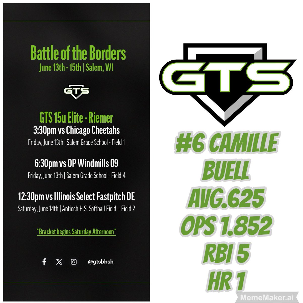 Camille Buell (@camillebuell) on Twitter photo I had so much fun at the Battle of the Borders Tournament in Salem this weekend! I want to thank everyone including my coaches and Wisconsin Lightning for hosting a great tournament! <a href="/GTS15uElite/">GTS 15u Elite - Riemer</a> <a href="/GTSBBSB/">GTS</a> <a href="/BadgerHealy/">BadgerCoachHealy</a> <a href="/lizjagielski/">Elizabeth Jagielski</a> I had so much fun at the Battle of the Borders Tournament in Salem this weekend! I want to thank everyone including my coaches and Wisconsin Lightning for hosting a great tournament! <a href="/GTS15uElite/">GTS 15u Elite - Riemer</a> <a href="/GTSBBSB/">GTS</a> <a href="/BadgerHealy/">BadgerCoachHealy</a> <a href="/lizjagielski/">Elizabeth Jagielski</a>