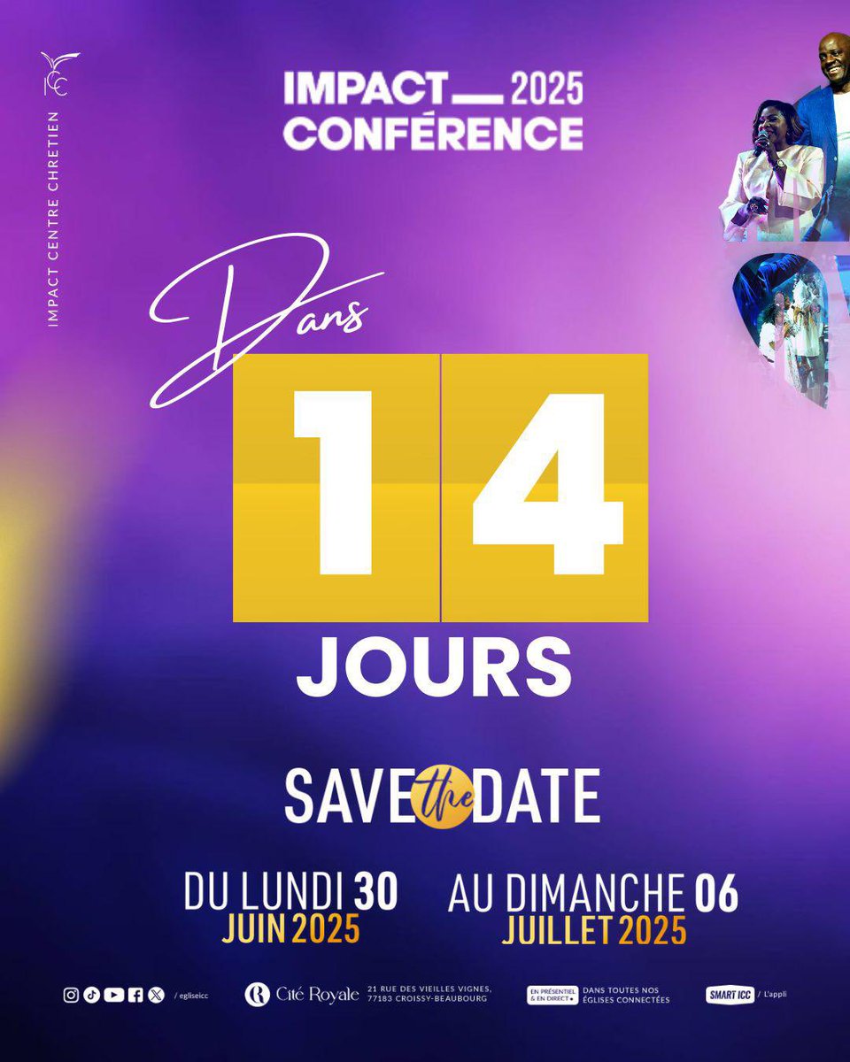 ✨ IMPACT CONFERENCE 2025🔥

Dieu va nous ÉTONNER cette année encore ! 😮🙌

L’apôtre Yvan Castanou et le révérend Benny Dag sont déjà en mode “Étonné”…es-tu prêt à être étonné par la gloire de Dieu ? ✨👀🙌🏾

🎯 SAVE THE DATE – Plus que 14 jours !