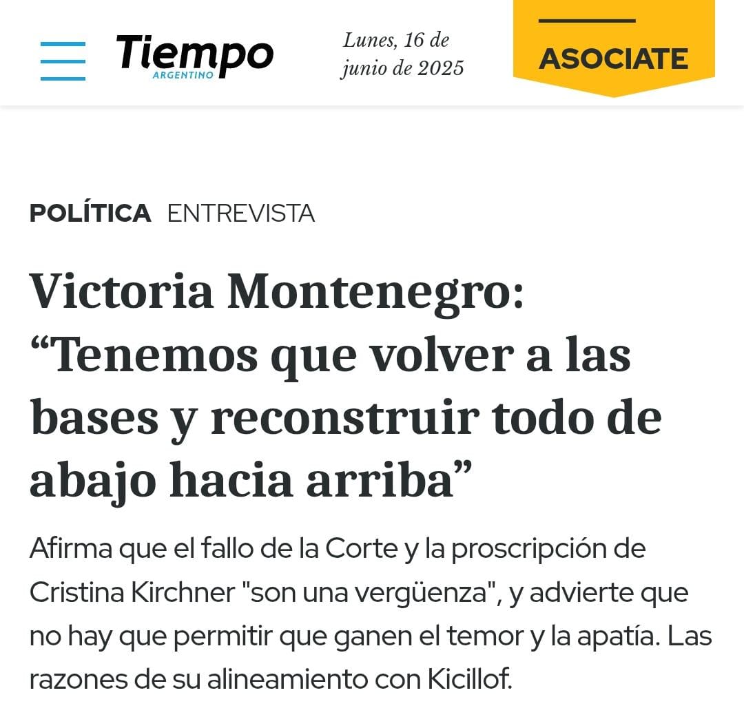 Andrés Larroque (@larroqueandres) on Twitter photo "Tenemos que volver a las bases y reconstruir todo de abajo hacia arriba."
Comparto la entrevista a <a href="/MontenegroViki/">Victoria Montenegro</a> en <a href="/tiempoarg/">Tiempo Argentino</a> 👇
tiempoar.com.ar/ta_article/vic… "Tenemos que volver a las bases y reconstruir todo de abajo hacia arriba."
Comparto la entrevista a <a href="/MontenegroViki/">Victoria Montenegro</a> en <a href="/tiempoarg/">Tiempo Argentino</a> 👇
tiempoar.com.ar/ta_article/vic…