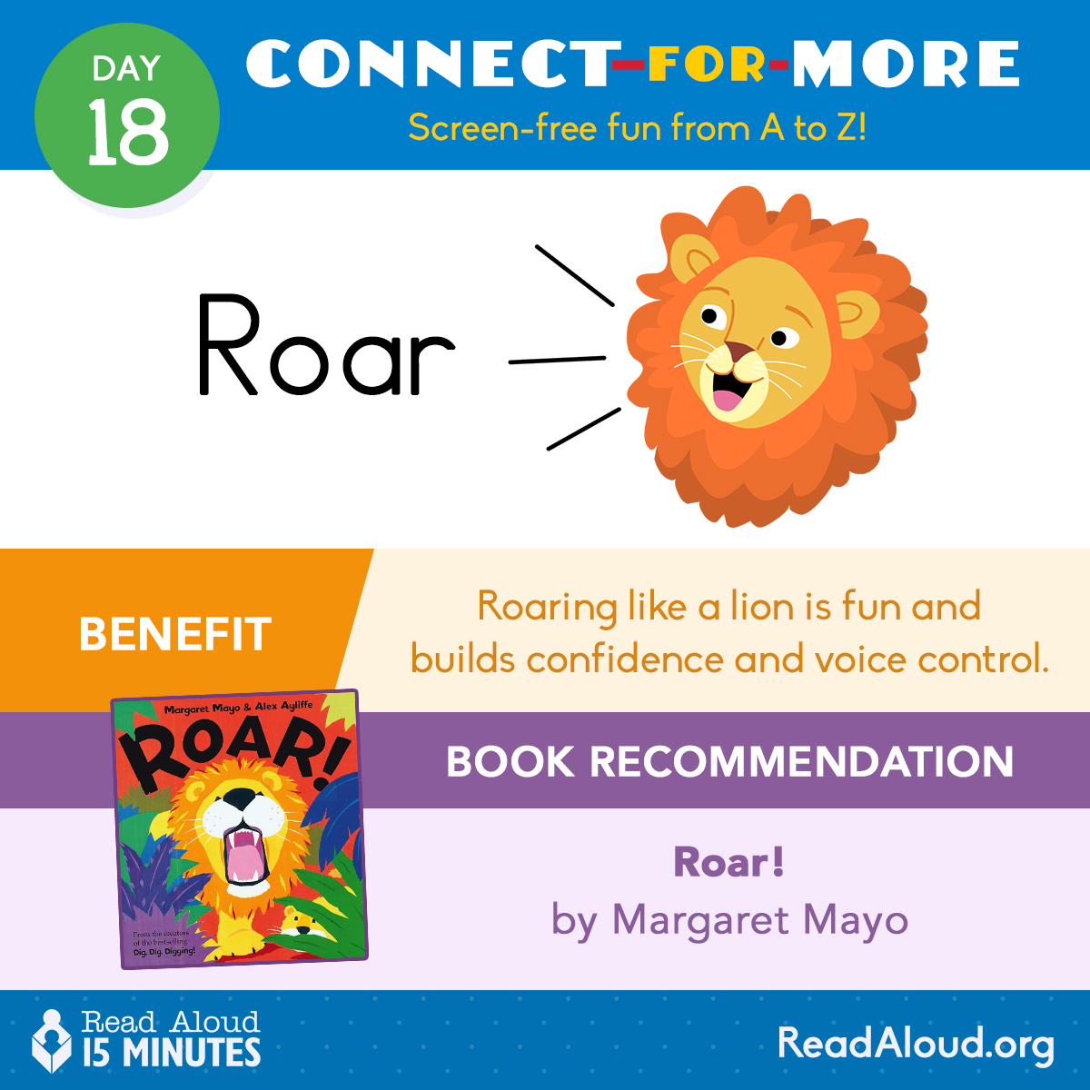 ReadAloud_org's tweet image. R is for ROAR! 🦁
Pretend play sparks creativity and gets kids moving. Encourage your little one to prowl like a tiger or roar like a lion. Next time you’re at the library, look for a book about their favorite beast. #ReadAloud15