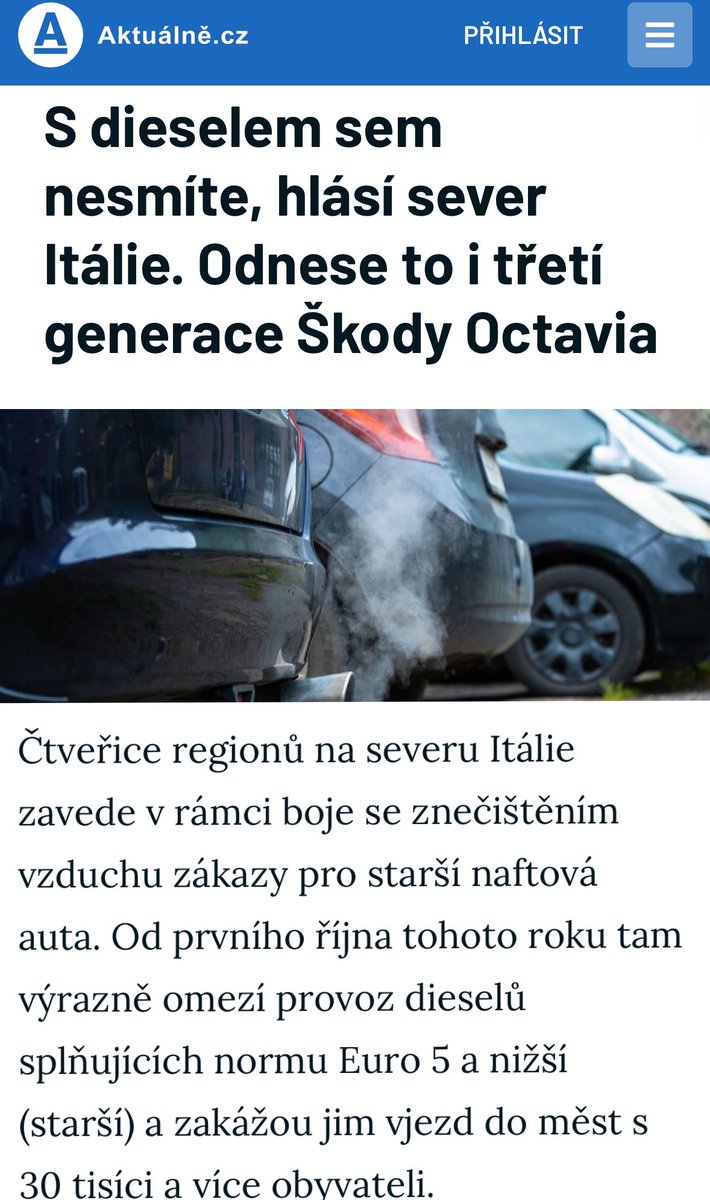 Říkám to dlouho, nejen emise CO2, ale znečištění jedovatými emisemi, které dýcháme všichni.

Čtyři severní regiony v Itálii buď zcela nebo na významně zakazují ❌ vjezd vozidlům Euro 5 a starší na naftu do měst s 30 tisíc obyvateli a více.

⬇️

Například Lombardie a Benátsko.