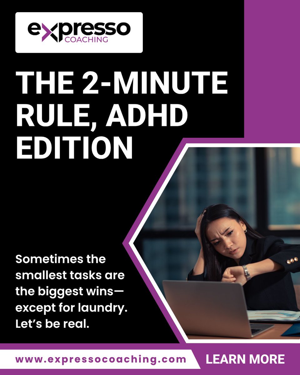 ADHDExpresso's tweet photo. ADHD hack: If it takes less than 2 minutes, do it right now. It’s a tiny trick that builds momentum fast.

Unless it’s folding laundry… that can sit there for eternity.
.
.
.
.
.
#ExpressoCoaching #adhd #adhdworld #adhdcoaching #adhdentrepreneur #adhdstruggles #adhdcoaching #adhdlife #adhdcommunity #adhdfocus #adhdgoals #adhdtransformation #adhdsupport #adhdhelp