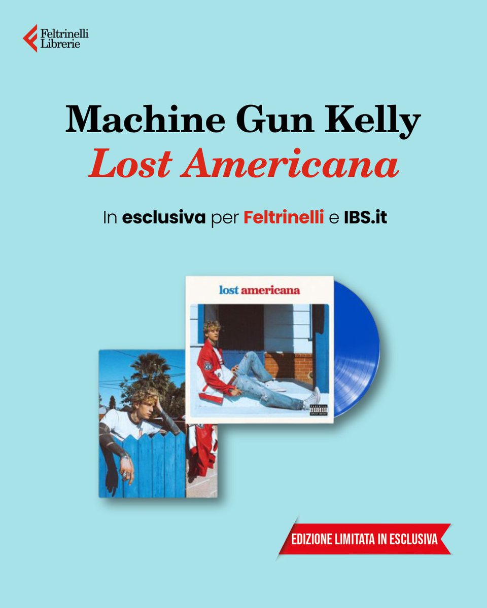 Feltrinelli Librerie (@feltrinelli_) on Twitter photo Dal 8/08 in libreria "Lost Americana" (<a href="/UMusicItalia/">Universal Music Italia</a>), il nuovo album di Machine Gun Kelly 🎸
Da Feltrinelli e IBS.it trovate il vinile blu azzurro opaco in edizione limitata, con poster esclusivo 👉🏼 bit.ly/Feltrinelli_Lo… Dal 8/08 in libreria "Lost Americana" (<a href="/UMusicItalia/">Universal Music Italia</a>), il nuovo album di Machine Gun Kelly 🎸
Da Feltrinelli e IBS.it trovate il vinile blu azzurro opaco in edizione limitata, con poster esclusivo 👉🏼 bit.ly/Feltrinelli_Lo…