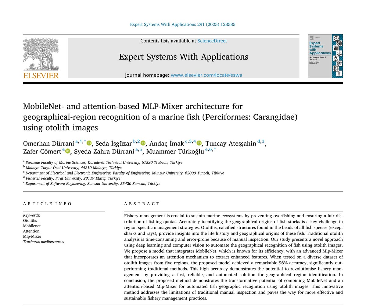 We are very happy to share that, for the first time, we have used #Artificialİntelligence to discriminate the #stock of a marine fish based on its #otolith shape. 
[My 5th paper in 2025 – Q1, IF 7.5] 

<a href="/UN_FAO_GFCM/">General Fisheries Commission for the Mediterranean</a> #BlackSea